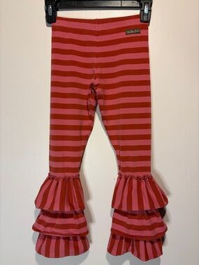 Matilda Jane Stripe 3 Tier Ruffle Pull On Red Pink Pants Retro 70’s Hippie SZ 8